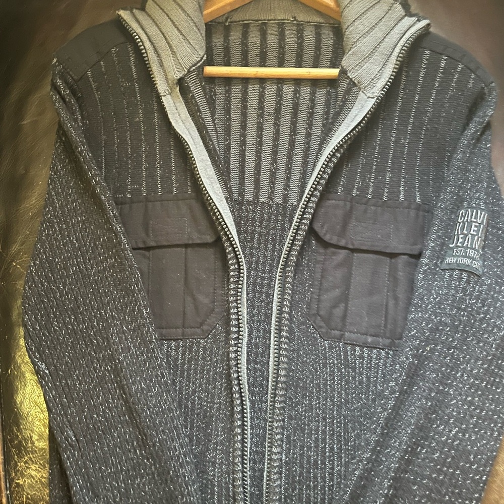 Calvin Klein Jeans Black and Gray Full Zip-Up Sweater (Never Worn)